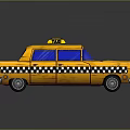 Vintage Yellow Taxi with Taxi Sign Black and White Checkered Stripes Blue Windows