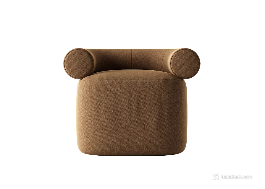 Modern Brown Fabric Single Seater Sofa With Rounded Armrests Design 3d model