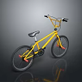 Yellow BMX Bicycle On Grey Background With Black Handlebars Seat And Red Pedals
