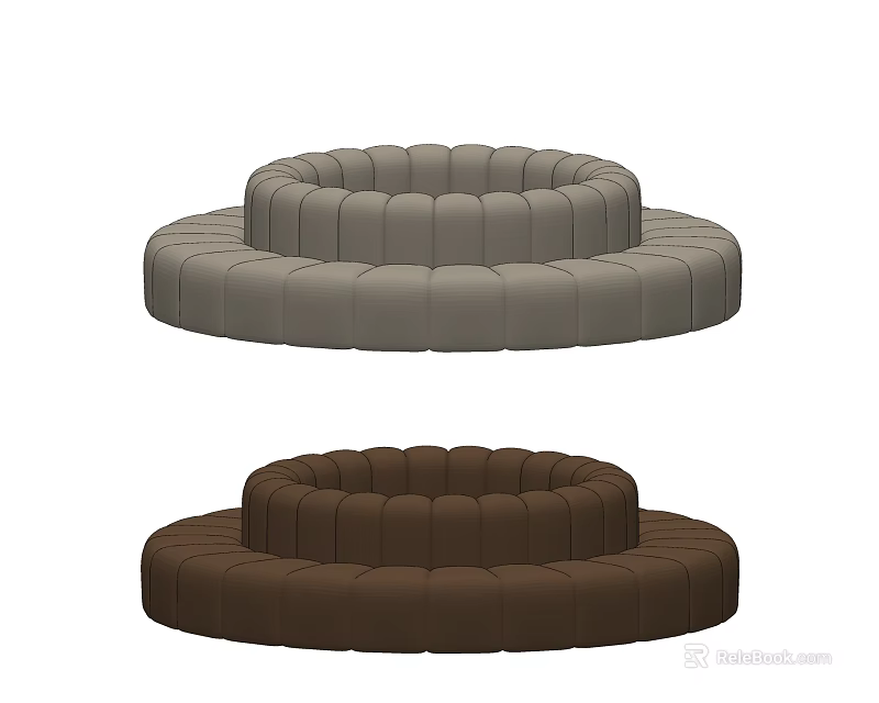 Gray and Brown Round Sectional Sofa with Double Layer Circular Design 3d model