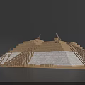 Stepped Pyramid Structure With Stone Blocks Wooden Supports And Statues On Top