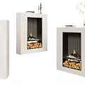 Three Modern White Fireplace Designs With Flames Wood Logs And Decorative Elements 3d model