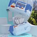 Wet Toilet Tissue in Bathroom with Open Packaging and White Toilet Near Green Plants