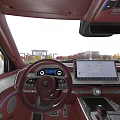 Modern Car Interior With Brown Leather Steering Wheel Central Control Screen And Dashboard 3d model