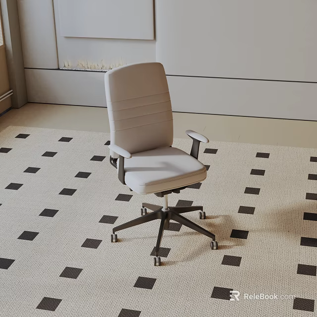 Light Gray Modern Leisure Chair With Armrests And Wheeled Base On Checkered Rug 3d model 