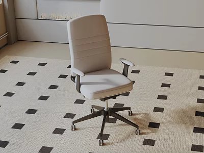 Light Gray Modern Leisure Chair With Armrests And Wheeled Base On Checkered Rug 3d model