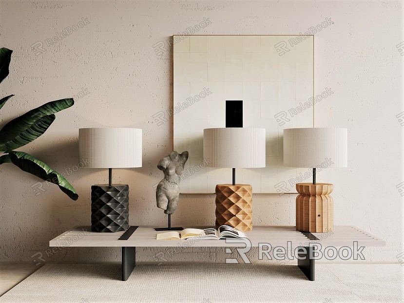 Quiet table lamp wooden canvas lampshade model