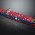 Large Container Ship With Red Containers And HMM Logo On Deck 3d model