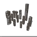 Modern Architectural Scene Components With Textured Surfaces And Diverse Geometric Shapes