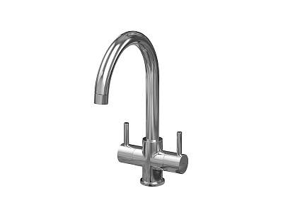 Chrome Plated Modern Faucet with Curved Spout Double Handle and Durable Build 3d model