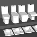 White Ceramic Toilets And Squat Pans Display On Black Bathroom Product Shelf