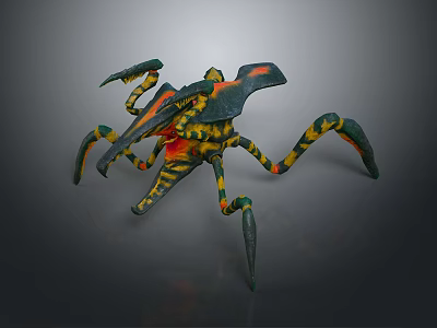 Colorful Fantasy Creature With Multiple Legs Claws And Yellow Green Black Orange Patterns 3d model