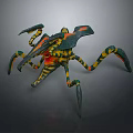 Colorful Fantasy Creature With Multiple Legs Claws And Yellow Green Black Orange Patterns