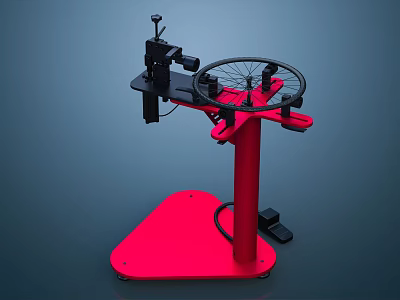 Bicycle Wheel Maintenance Hardware Tool With Red Stand And Black Mechanical Structure 3d model