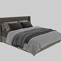 Modern Double Bed with Tufted Headboard Gray Bedding and Striped Blanket 3d model