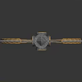 Ornate Double Bladed Axe Weapon With Golden Patterns Blue Gemstone And Brown Handle