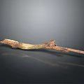 Natural Wooden Branch With Authentic Texture And Knots On Smooth Black Surface