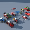 Various Agricultural Utility Vehicles Including Tractors Harvesters Planters And Drone For Farming Activities