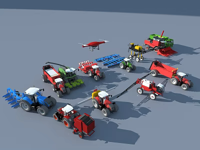 Various Agricultural Utility Vehicles Including Tractors Harvesters Planters And Drone For Farming Activities 3d model