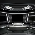 Modern Studio Interior Design With Black White Palette Central Platform And Large Screens