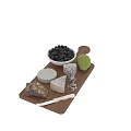Assorted Cheeses With Fresh Blackberries Pear On Wooden Cutting Board And Knife