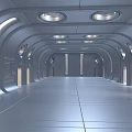 Futuristic Sci Fi Corridor With Curved Walls Circular Lights And Smooth Metallic Floor
