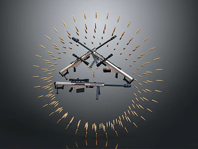 Crossed Rifles As Main Weapons With Radiating Bullets On Dark Background 3d model