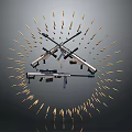 Crossed Rifles As Main Weapons With Radiating Bullets On Dark Background