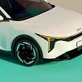 White Electric Car With Modern Sleek Body Distinctive Headlights And Black Wheels