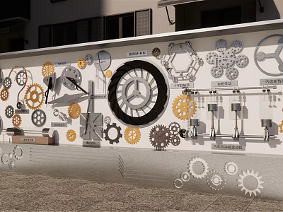Creative Mechanical Gear Decorative Wall With Various Metal Gears And Intricate Details 3d model