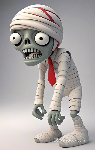 Man Wrapped in White Bandages with Red Tie Bending Over and Opening Mouth 3d model 