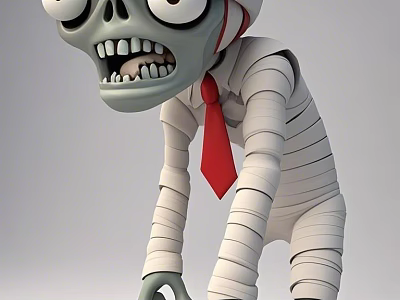 Man Wrapped in White Bandages with Red Tie Bending Over and Opening Mouth 3d model