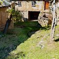 Charming Cartoon Scene With Old Houses Yard Trees And Lush Green Grass