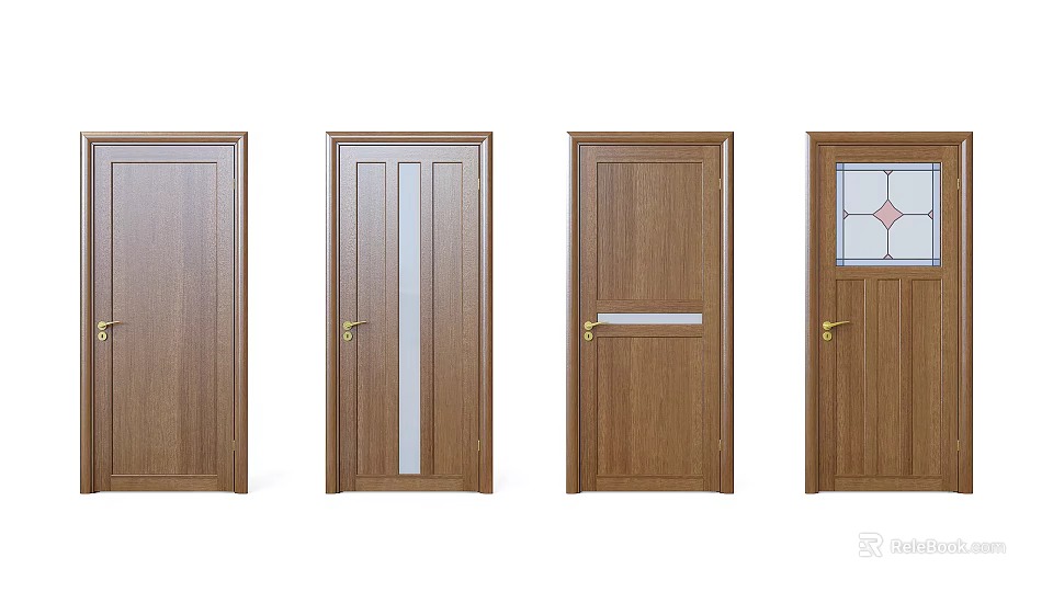 Modern Wooden Interior Swing Doors With Various Panel Designs And Glass Inserts 3d model