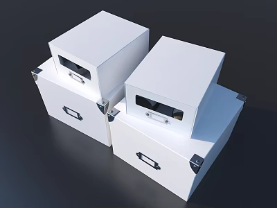 White Storage Boxes with Transparent Windows and Metal Clasps for Home Organization 3d model