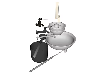 Essential Kitchen Tools Including Sink Faucet Strainer Bucket And Cleaning Mop 3d model