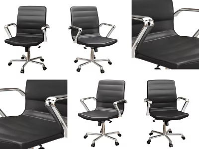 Premium Black Leather Swivel Office Chair With Polished Chrome Armrests And Sturdy Rolling Caster Base 3d model