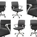 Premium Black Leather Swivel Office Chair With Polished Chrome Armrests And Sturdy Rolling Caster Base