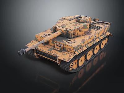 Military Tank With Camouflage Paint Long Cannon Barrel And Tracked Base 3d model