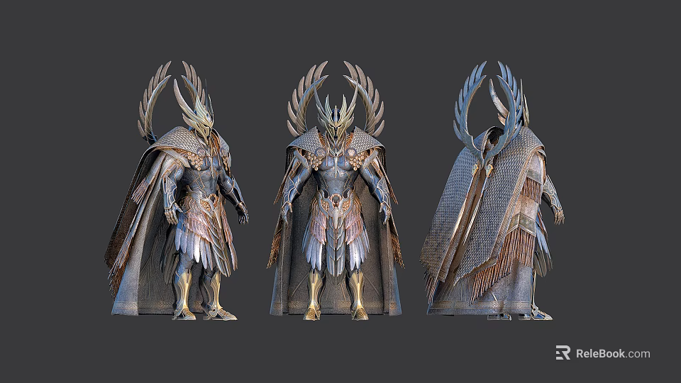 Mythical Warrior Character Displayed In Multiple Angles With Winged Armor And Divine Features 3d model 