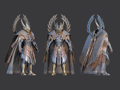 Mythical Warrior Character Displayed In Multiple Angles With Winged Armor And Divine Features 3d model