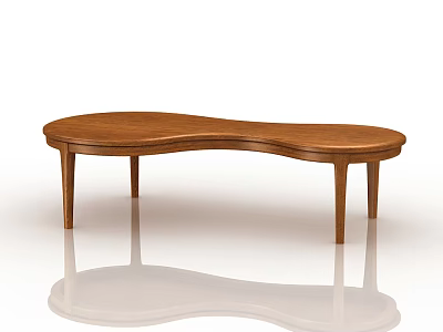 Wooden Curved Coffee Table With Smooth Surface And Four Legs Design 3d model