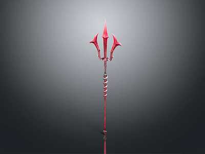 Red Trident Weapon With Spiral Handle Sharp Prongs And Sleek Design 3d model