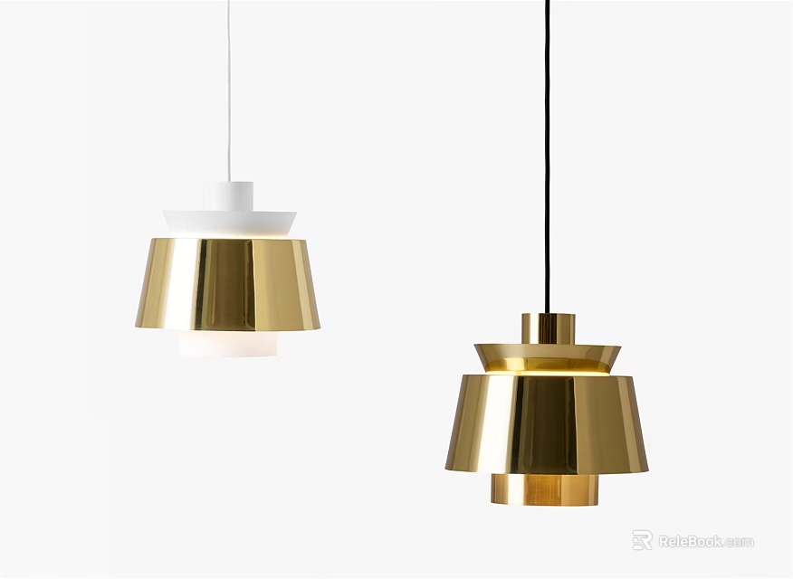Minimalist Modern Pendant Lights With Gold White Layered Metallic Design 3d model 