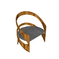 Modern Wooden Single Chair With Curved Frame And Gray Fabric Seat For Contemporary Home Decor