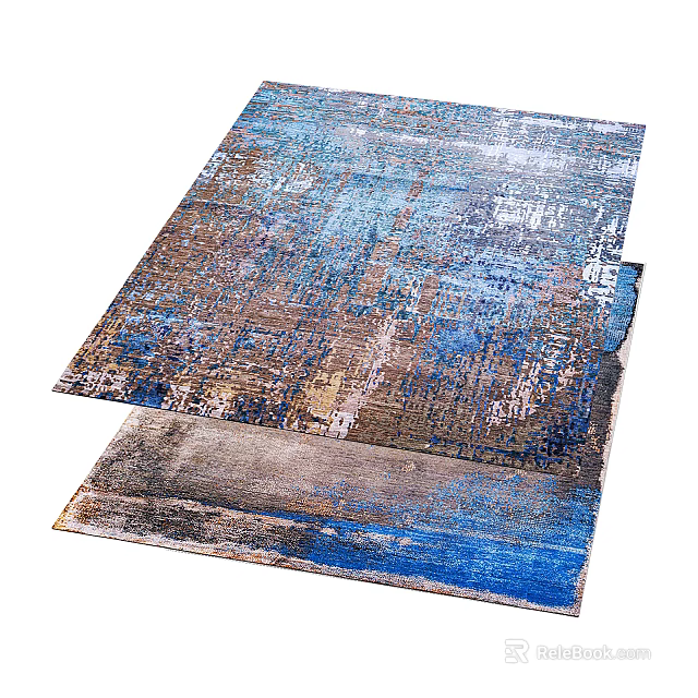 Elegant Square Carpet With Blue Brown Abstract Patterns And Soft Texture 3d model