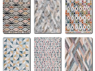 Square Rugs With Various Geometric Patterns And Assorted Colorful Modern Designs 3d model