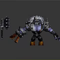 Fantasy Warrior Character With Spiked Helmet Purple Skin Black Armor Orange Boots And Large Hammer