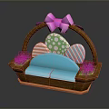 Basket Shaped Sofa Furniture With Pink Bow Colorful Eggs And Small Flowers