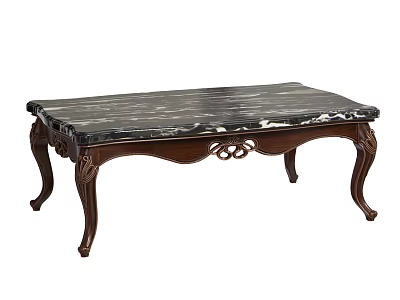 Classic Dark Brown Coffee Table With Carved Wooden Legs And Marble Pattern Top 3d model